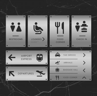 Airport signs icon vector set